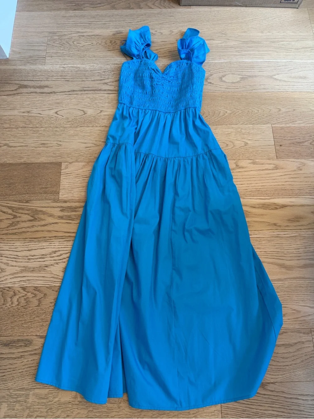 Abercrombie & Fitch Ruffle Strap Smocked Midi Dress in Blue